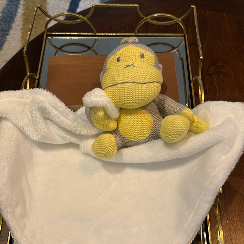 Sun Bum Baby Bum Duke The Knit Monkey & Blanket Lovey Security Toy Grey & Yellow